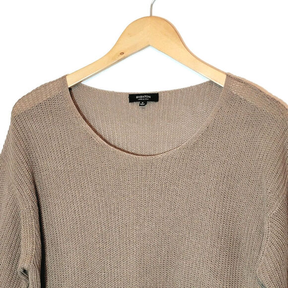 Aritzia Babaton Linen & Silk Sweater Scoop Neck 3/4 Sleeve Pullover Casual M - Picture 2 of 11